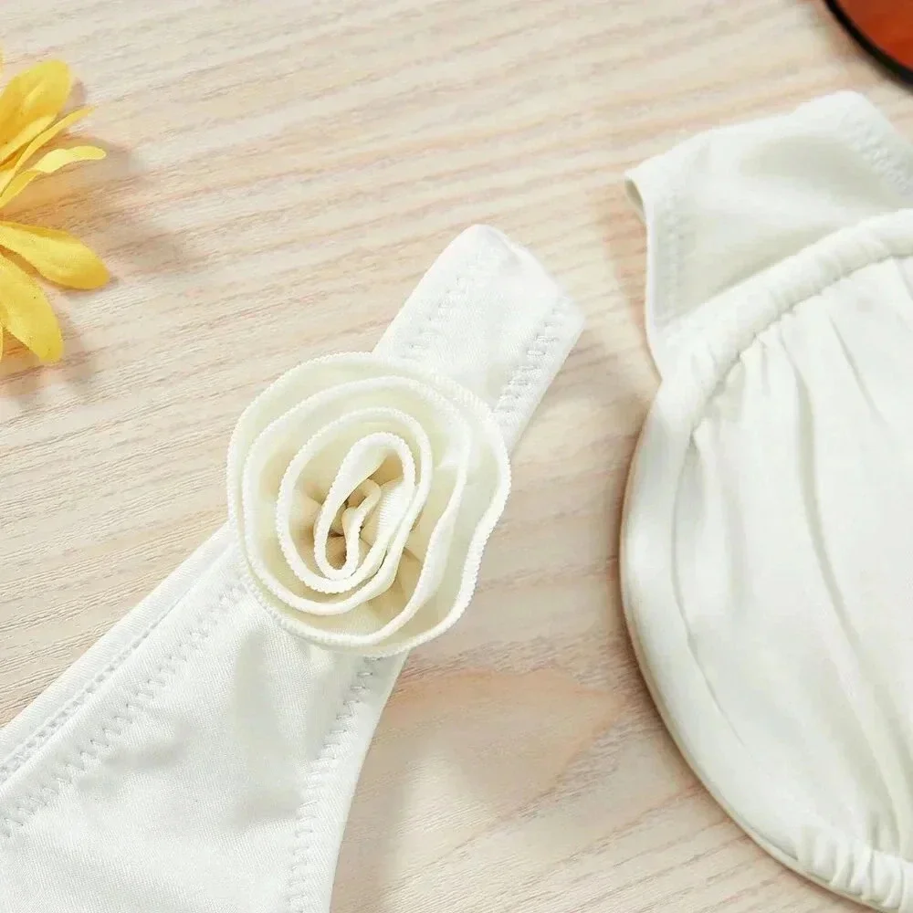 Beige Cute Women's Underwire 3d Floral Sexy Bikini Set